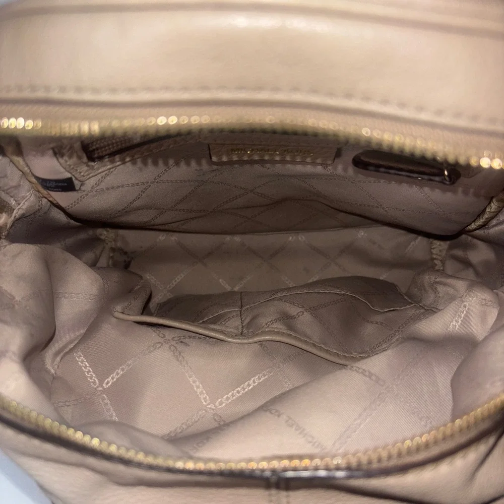 Michael Kors Rhea Zip Small Pebble Leather Backpack Truffle Tan Gold Tone Luxury